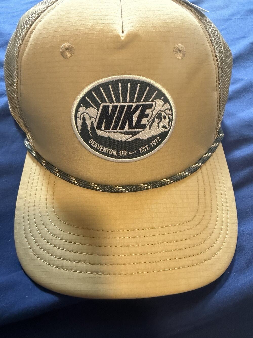 Nike Beaverton OR Est. 1972 Rope Trucker Hat Tan Mesh Snapback Cap Adult OSFM